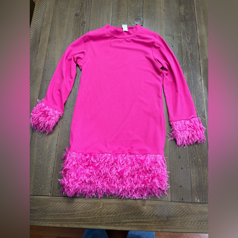 SHEIN Hot Pink Ribbed Dress with Faux Fur Trim